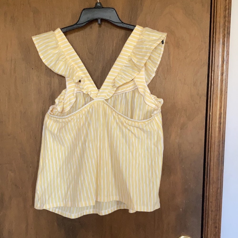 LC Lauren Conrad ruffle sleeve cotton tank top yellow & white stripes - Picture 10 of 15